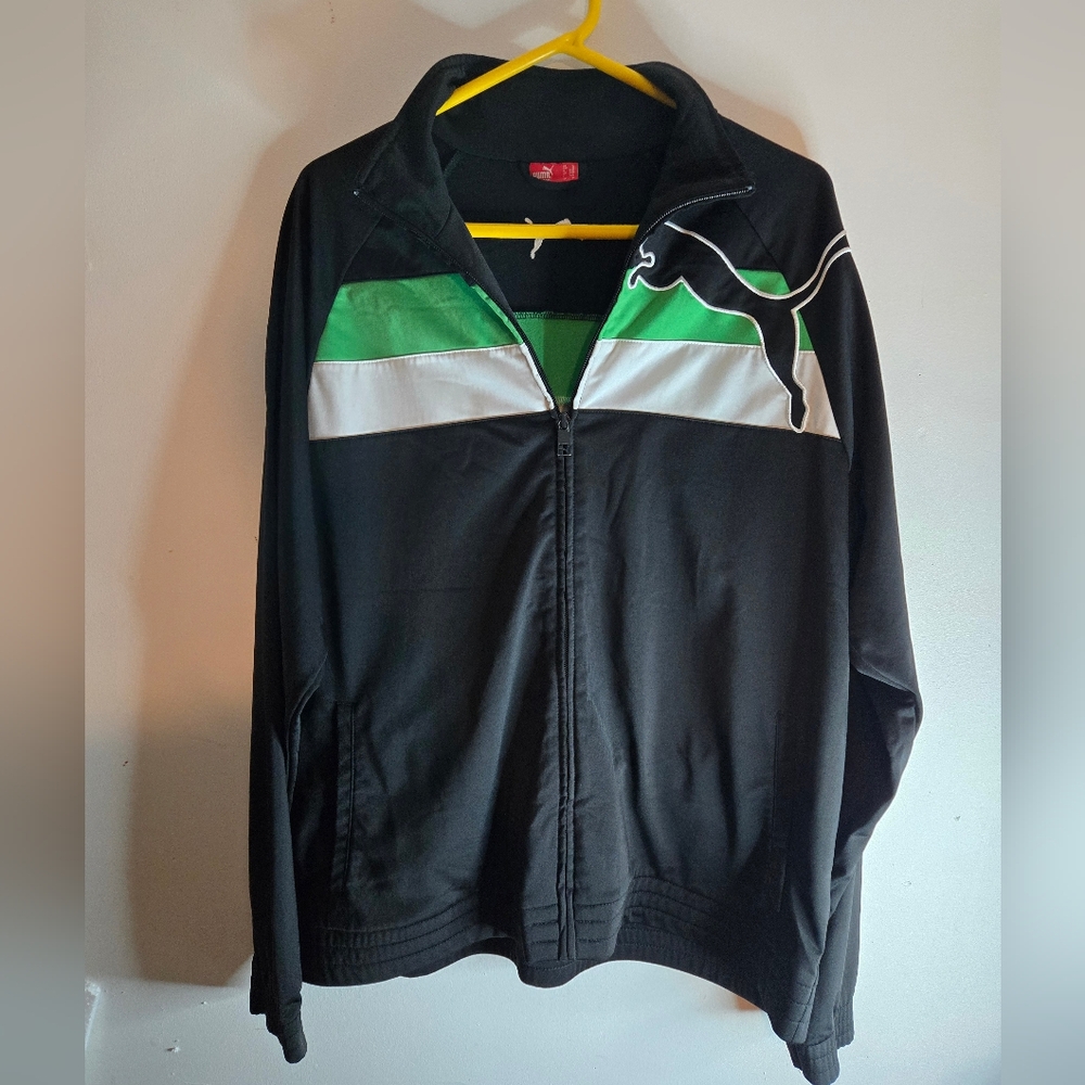 Puma Black and Green Windbreaker with Sporty Design liquidation sale****